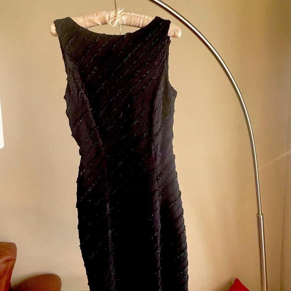 Black A line sleeveless ribbon dress
